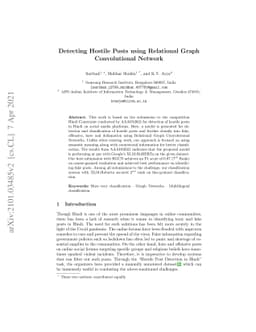 Detecting Hostile Posts using Relational Graph Convolutional Network