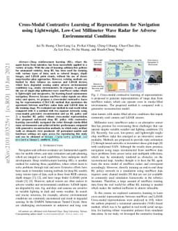 Cross-Modal Contrastive Learning of Representations for Navigation using
  Lightweight, Low-Cost Millimeter Wave Radar for Adverse Environmental
  Conditions