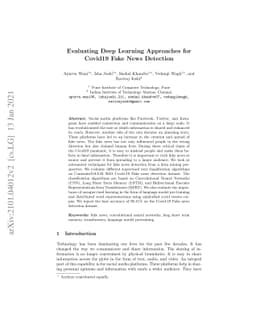 Evaluating Deep Learning Approaches for Covid19 Fake News Detection