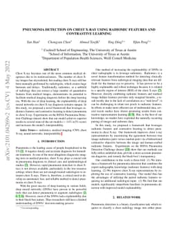 Pneumonia Detection on Chest X-ray using Radiomic Features and
  Contrastive Learning