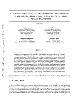 Machine learning based automated identification of thunderstorms from
  anemometric records using shapelet transform