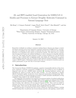 AI- and HPC-enabled Lead Generation for SARS-CoV-2: Models and Processes
  to Extract Druglike Molecules Contained in Natural Language Text