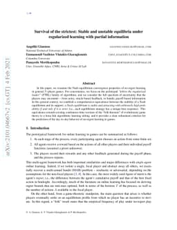 Survival of the strictest: Stable and unstable equilibria under
  regularized learning with partial information