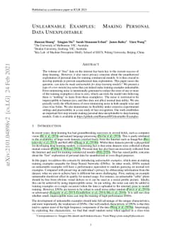 Unlearnable Examples: Making Personal Data Unexploitable