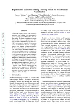 Experimental Evaluation of Deep Learning models for Marathi Text
  Classification