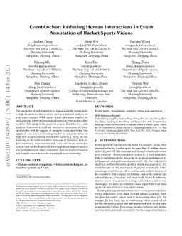 EventAnchor: Reducing Human Interactions in Event Annotation of Racket
  Sports Videos