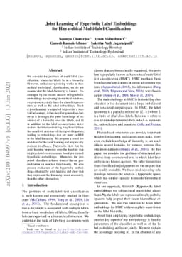 Joint Learning of Hyperbolic Label Embeddings for Hierarchical
  Multi-label Classification