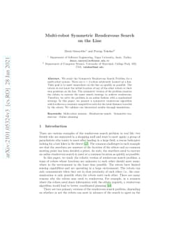 Multi-robot Symmetric Rendezvous Search on the Line