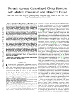 Accurate Camouflaged Object Detection via Mixture Convolution and
  Interactive Fusion