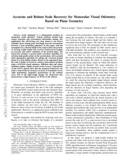 Accurate and Robust Scale Recovery for Monocular Visual Odometry Based
  on Plane Geometry