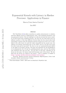 Exponential Kernels with Latency in Hawkes Processes: Applications in
  Finance