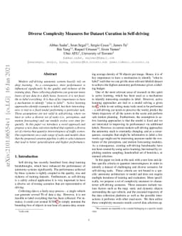 Diverse Complexity Measures for Dataset Curation in Self-driving