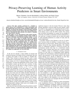 Privacy-Preserving Learning of Human Activity Predictors in Smart
  Environments