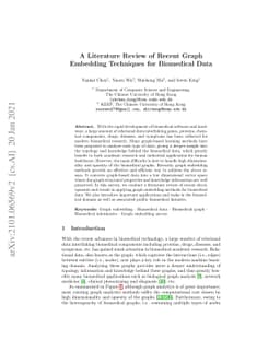 A Literature Review of Recent Graph Embedding Techniques for Biomedical
  Data