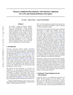 Measure-conditional Discriminator with Stationary Optimum for GANs and
  Statistical Distance Surrogates