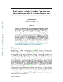 Teach me how to Label: Labeling Functions from Natural Language with
  Text-to-text Transformers