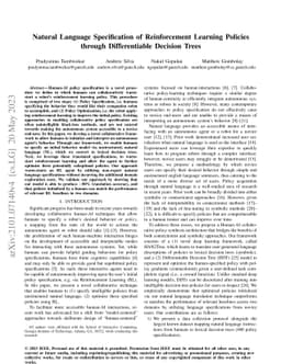 Natural Language Specification of Reinforcement Learning Policies
  through Differentiable Decision Trees