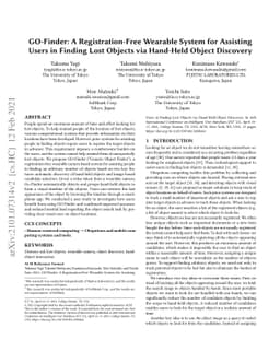 GO-Finder: A Registration-Free Wearable System for Assisting Users in
  Finding Lost Objects via Hand-Held Object Discovery