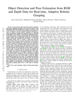 Object Detection and Pose Estimation from RGB and Depth Data for
  Real-time, Adaptive Robotic Grasping