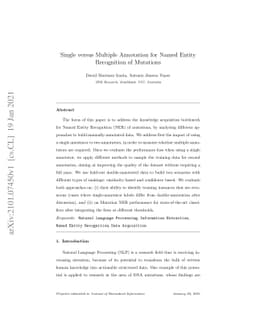 Single versus Multiple Annotation for Named Entity Recognition of
  Mutations