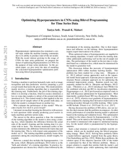 Optimizing Hyperparameters in CNNs using Bilevel Programming in Time
  Series Data