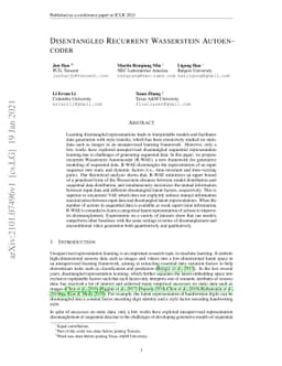 Disentangled Recurrent Wasserstein Autoencoder