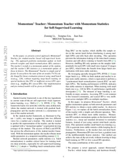 Momentum^2 Teacher: Momentum Teacher with Momentum Statistics for
  Self-Supervised Learning