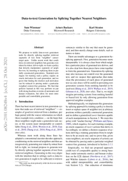 Data-to-text Generation by Splicing Together Nearest Neighbors