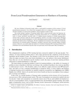 From Local Pseudorandom Generators to Hardness of Learning