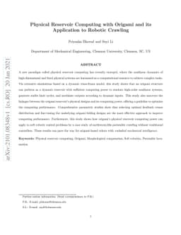 Physical Reservoir Computing with Origami and its Application to Robotic
  Crawling