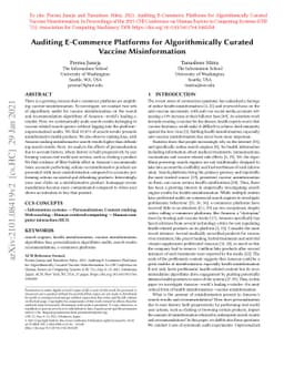 Auditing E-Commerce Platforms for Algorithmically Curated Vaccine
  Misinformation