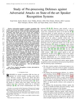 Study of Pre-processing Defenses against Adversarial Attacks on
  State-of-the-art Speaker Recognition Systems