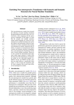 Enriching Non-Autoregressive Transformer with Syntactic and
  SemanticStructures for Neural Machine Translation