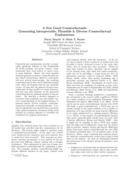 A Few Good Counterfactuals: Generating Interpretable, Plausible and
  Diverse Counterfactual Explanations