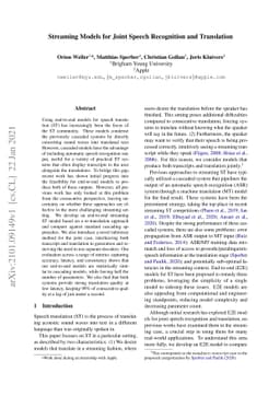 Streaming Models for Joint Speech Recognition and Translation