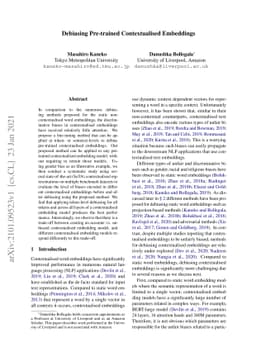 Debiasing Pre-trained Contextualised Embeddings