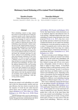 Dictionary-based Debiasing of Pre-trained Word Embeddings