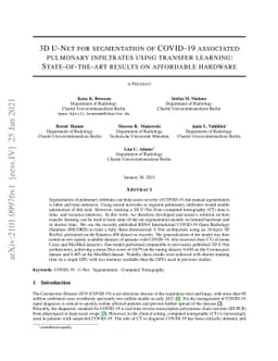 3D U-Net for segmentation of COVID-19 associated pulmonary infiltrates
  using transfer learning: State-of-the-art results on affordable hardware