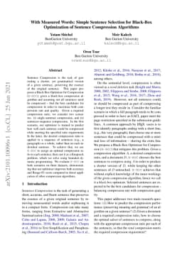 With Measured Words: Simple Sentence Selection for Black-Box
  Optimization of Sentence Compression Algorithms