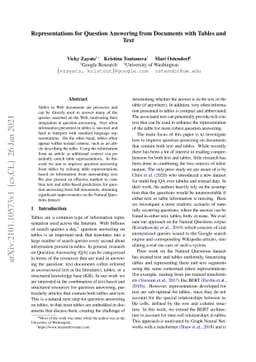 Representations for Question Answering from Documents with Tables and
  Text