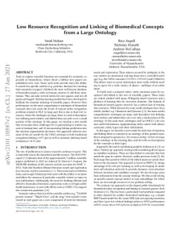 Low Resource Recognition and Linking of Biomedical Concepts from a Large
  Ontology