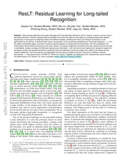 ResLT: Residual Learning for Long-tailed Recognition