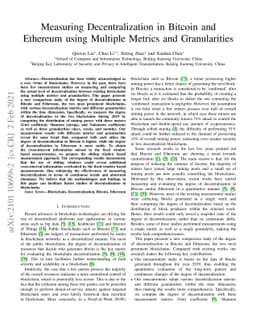 Measuring Decentralization in Bitcoin and Ethereum using Multiple
  Metrics and Granularities