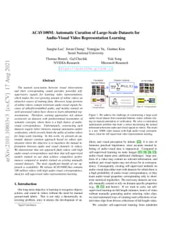 ACAV100M: Automatic Curation of Large-Scale Datasets for Audio-Visual
  Video Representation Learning