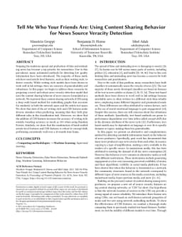 Tell Me Who Your Friends Are: Using Content Sharing Behavior for News
  Source Veracity Detection