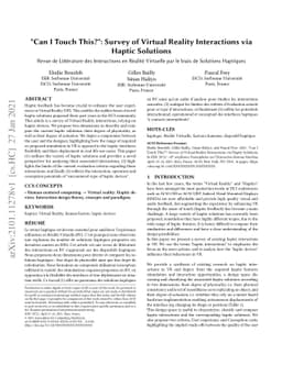 "Can I Touch This?": Survey of Virtual Reality Interactions via Haptic
  Solutions