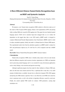 A More Efficient Chinese Named Entity Recognition base on BERT and
  Syntactic Analysis