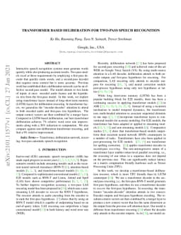 Transformer Based Deliberation for Two-Pass Speech Recognition