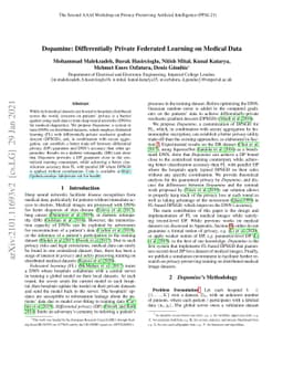 Dopamine: Differentially Private Federated Learning on Medical Data