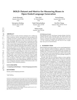 BOLD: Dataset and Metrics for Measuring Biases in Open-Ended Language
  Generation